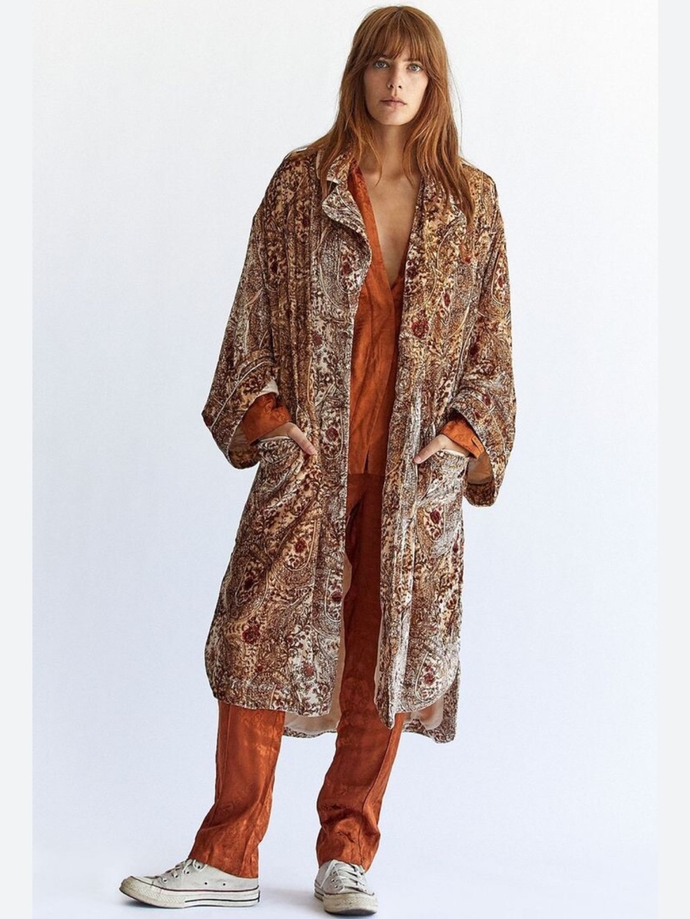 Free People Sweet Escape Velvet Paisley Printed Duster Jacket M - Picture 2 of 5